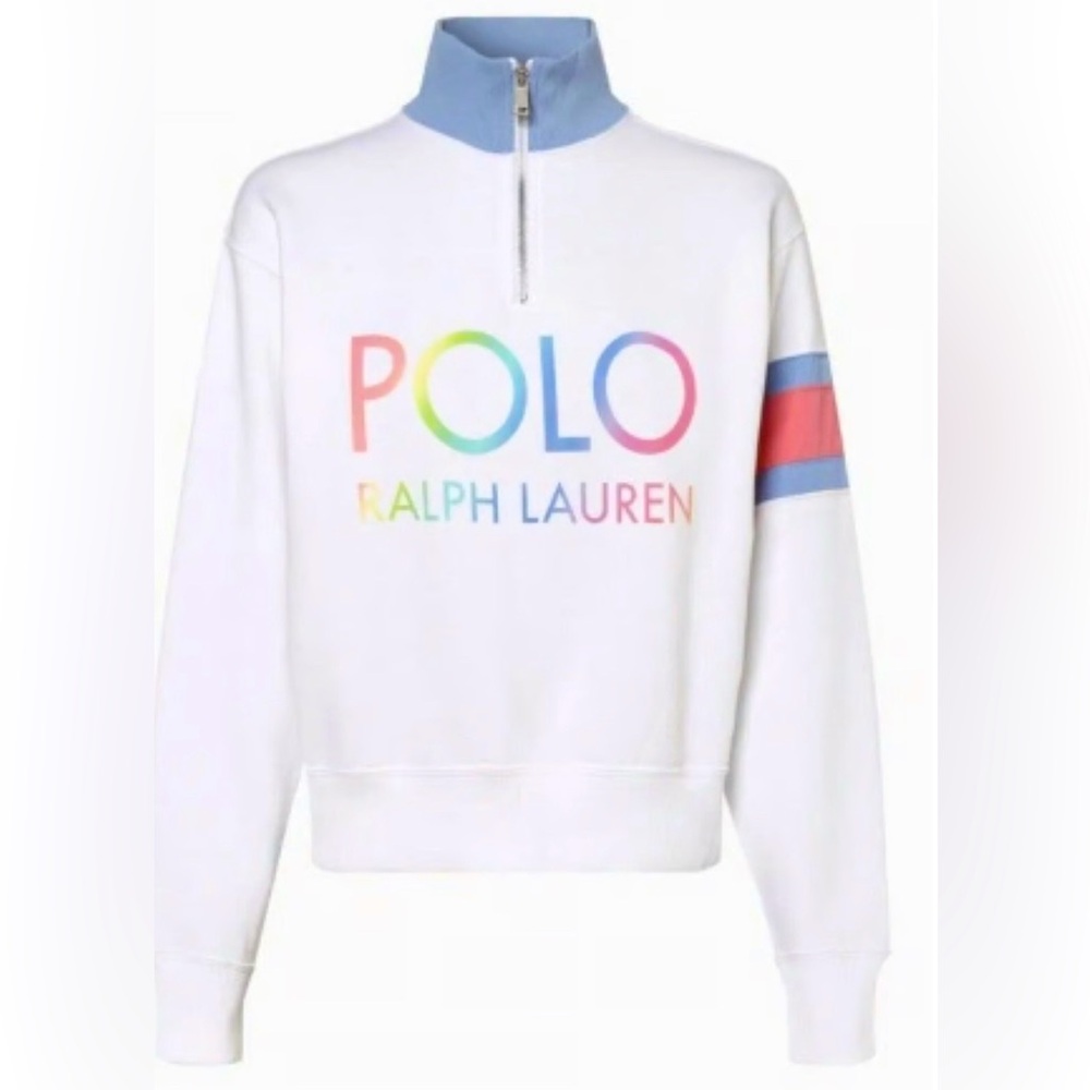 Polo Ralph Lauren white blue half zip fleece Women’s XS.